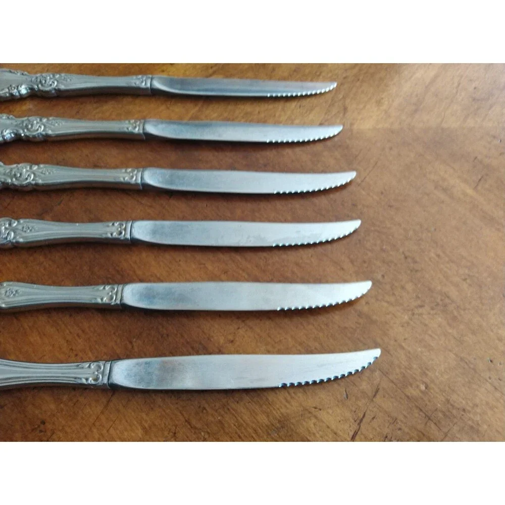 Lot of 6x Oneida Louisiana Serrated Steak Knives Stainless Flatware Knife 9.1